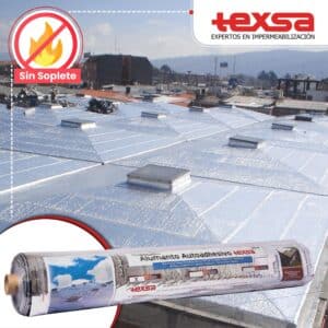 Manto asfáltico en frío impermeabilizante para terrazas, techos y cubiertas Alumanto Autoadhesivo Texsa con acabado superior en foil de aluminio
