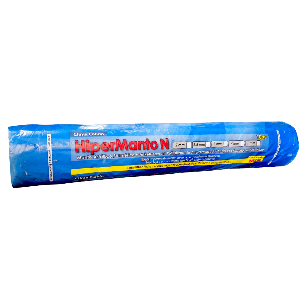 Manto asfáltico impermeabilizante Hipermanto Texsa para impermeabilización de terrazas, cubiertas o techos no transitables